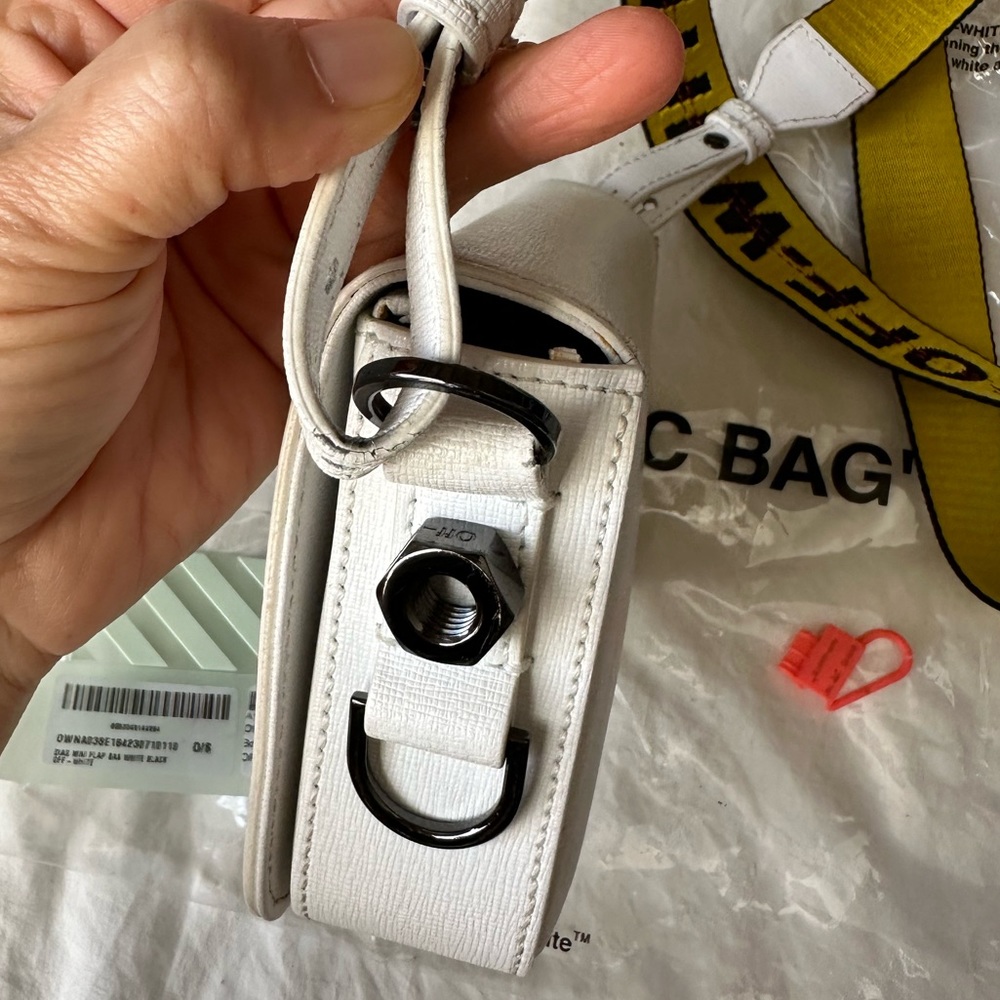 Off-White Diagonal Mini Flap Crossbody Bag Black White Binder Clip - Picture 9 of 12
